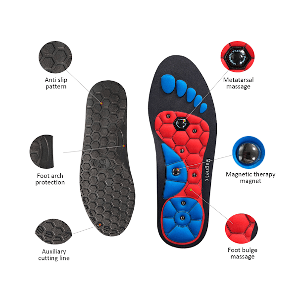 1 Par Magnetiska Akupressursulor Unisex Fotvalvsstöd Främjar Cirkulation Lindrar Trötthet Ortopediska Black S 35-39