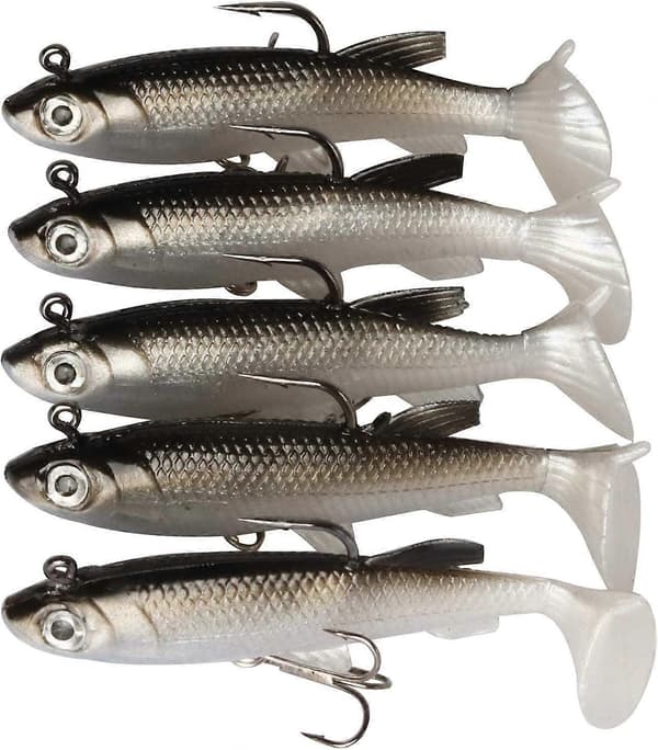 Soft Fishing Lures with Hooked Sinking Swimbaits (5-pack)