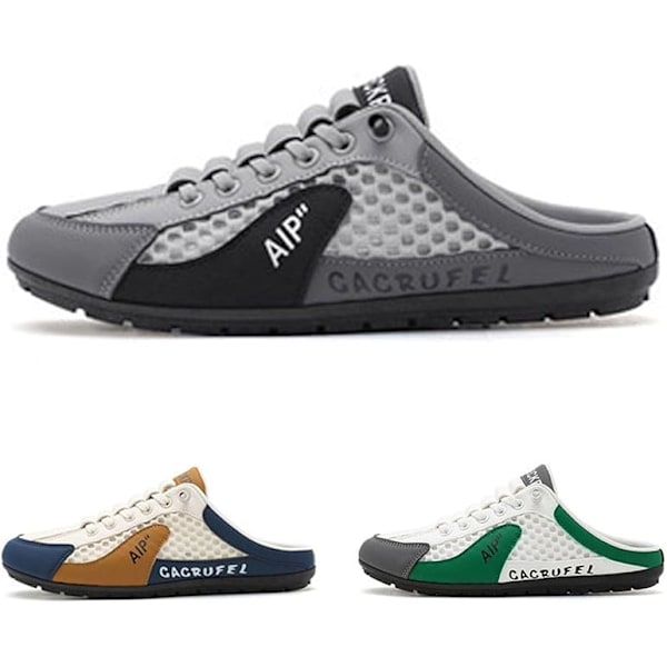 Herr Slip-on Sneakers med rygglös design, Slip-on Sneakers med rygglös design, Andningsbara Mesh Tofflor Komfort Casual Mule Sneakers Gray 44.0