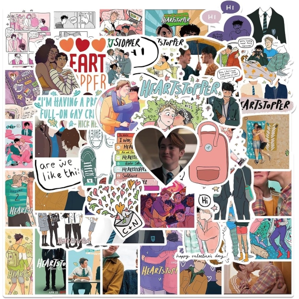 Heartstopper Stickers, 50st Hot TV-serie Heartstopper Stickers Packs för tonåringar Vuxna flickor, Dovipta Vinyl Vattentäta Stickers Khaki,44