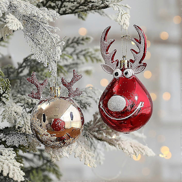 8 Pakning Knusesikre Juletrepynt Med Reinsdyranheng, Gull Og Rød, For Juleborddekorasjon