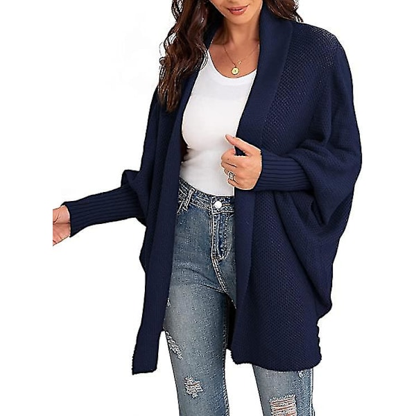 Naisten Kimono Lepakkohiha Kaapelikuvioinen Avoin Neuletakki Löysä Oversized Neuletakki Villapaita Päällystakki blue S