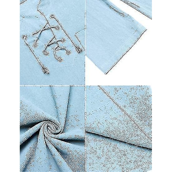 Herre Bomuld Linned Tank Top Skjorter Afslappet Ærmeløs Snøre Strandtoppe Light blue S