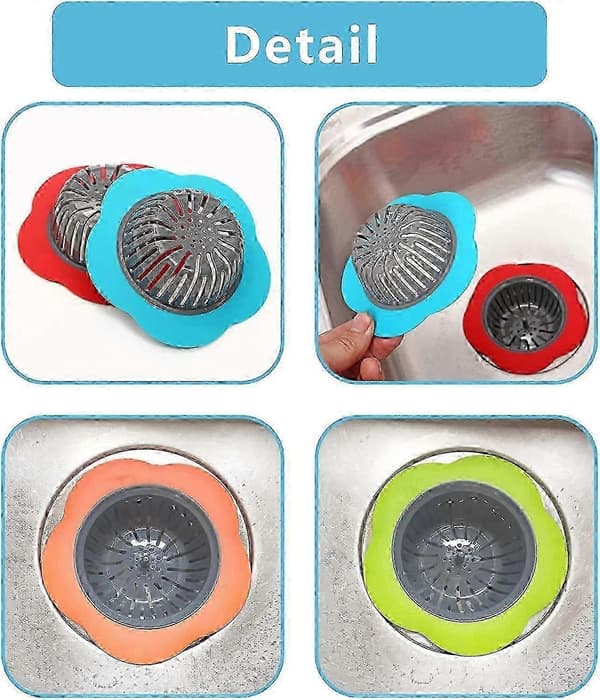Plastic Sink Strainer, 4-Pack Flexible Sink Strainers, Flower Shaped Sink Strainer (Multicolor)