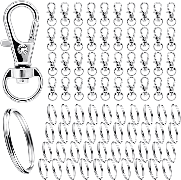 80-pack nyckelringar och ringar med karbinhake Silver 166