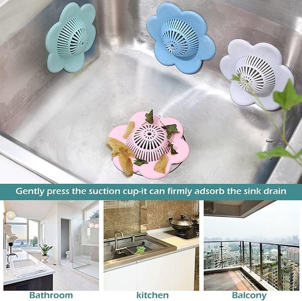 4-pack Silicone Hair Remover with Suction Cups, Sink Strainer