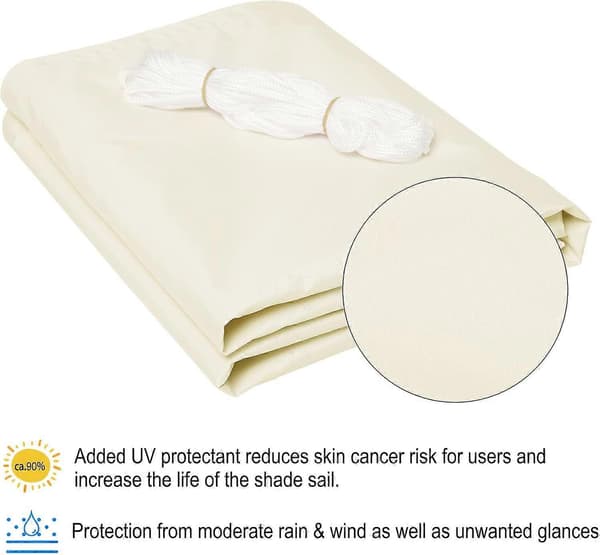 Triangular Sun Sail - 3x4x5m - Off-white - Waterproof - Windproof - UV Resistant - for Gardens