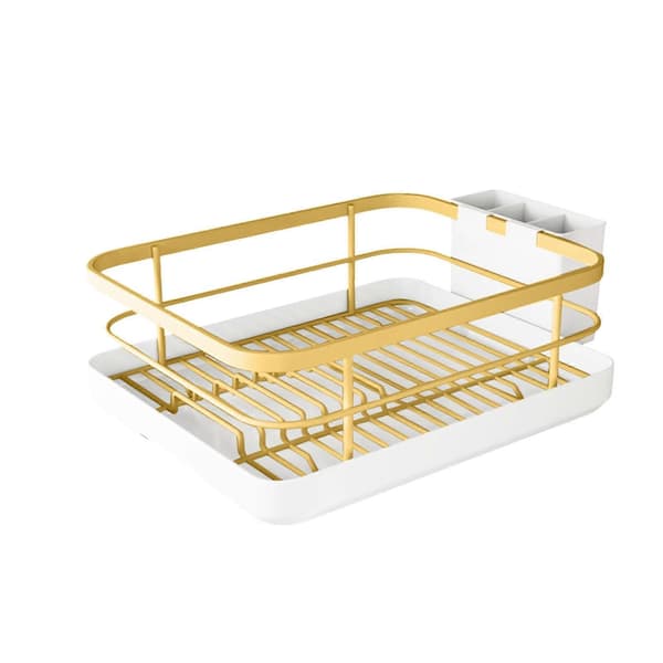 Dish Rack & ABS Cutlery Drainer with Utensil Holder and Tray for Kitchen Organization and Space-Saving Solution Gold