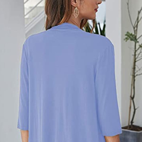 Cardigan Topp Enfärgad Tre Fjärdedels Ärm Falbala Asymmetrisk Kant Casual Kofta Överrock för Kvinnor Svart S
