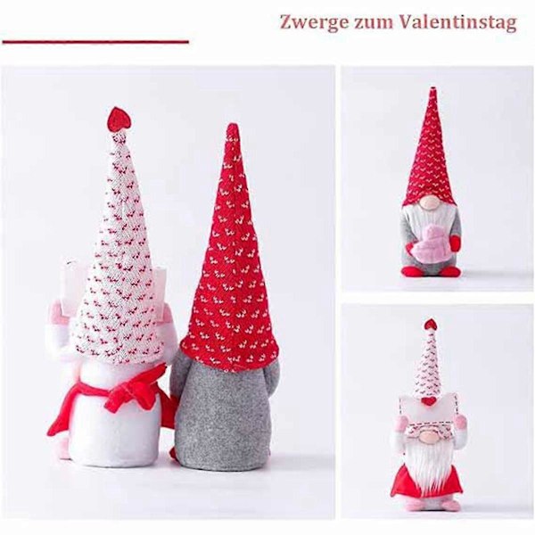 2 kpl Ystävänpäivän koristeellisia tonttuja, käsintehdyt ystävänpäivätontut pehmokoristeet, Mini Valentin
