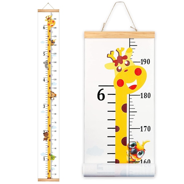 Tillväxtdiagram för barn, Baby Höjd Tillväxtdiagram för vägg, diagram hängande linjaldekaler Canvas och trä Mått vägglinjal för barn 79" x 7,9-Giraff