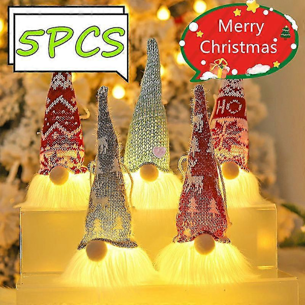 Ny 5/1 stk. Lysende Nisse Jule Ansiktsløs Dukke Ornament Jul LED Lys Nyttår Santa Anheng Dekorasjoner Tre Hengende Ornament