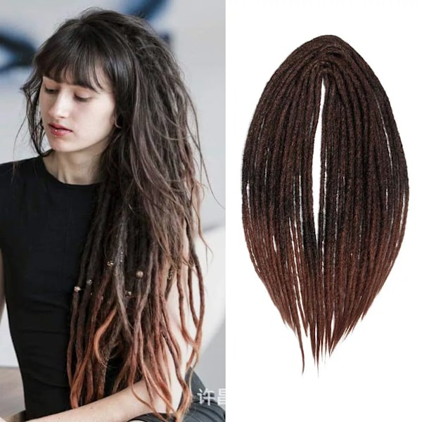 20 tommer 10 tråder/pakke Syntetiske Dreadlocks Extensions Dobbel Ended Tynn 0,6 cm Hekle Flettehår Myke Dreads Reggae Hip-Hop Hippie Stil C