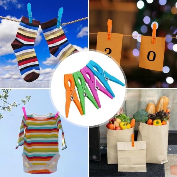 48 Plastic Clothespins, Strong Laundry Clips for Clothesline, Beach Towels, Pool Chairs, 4 Colors