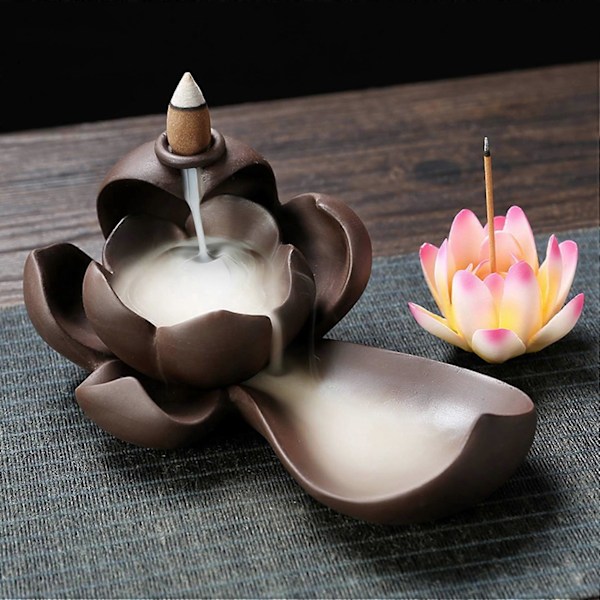 Elegant Lotus Rökelsebrännare Vattenfall Rökelsehållare Keramik Censer Hantverk Aromaterapi för H