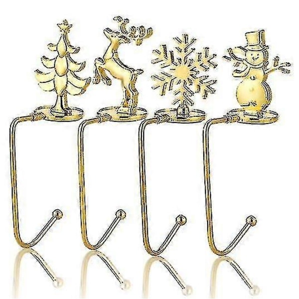 Julesokkestativ til Kaminhylde, Sokkekrog til Juledekoration Sæt med 4 - Guld