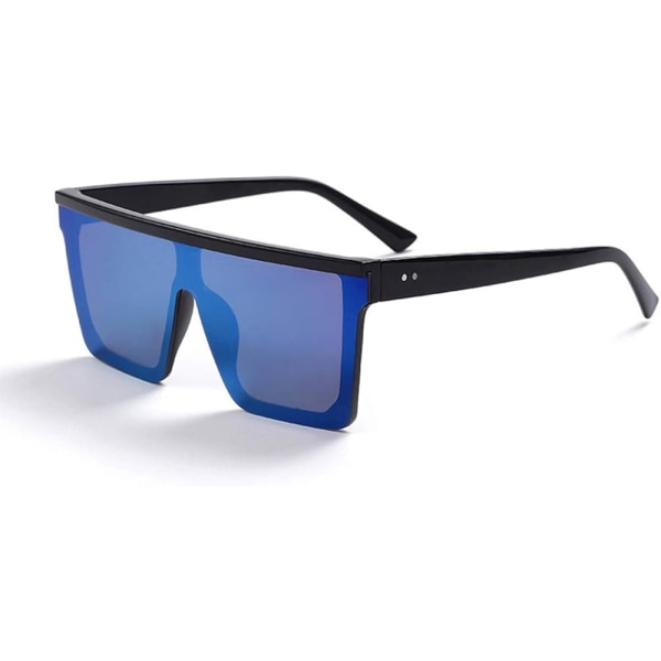 Fyrkantiga överdimensionerade solglasögon för kvinnor Män Mode Flat Top Stora svarta ramskärmar Mörkblå M