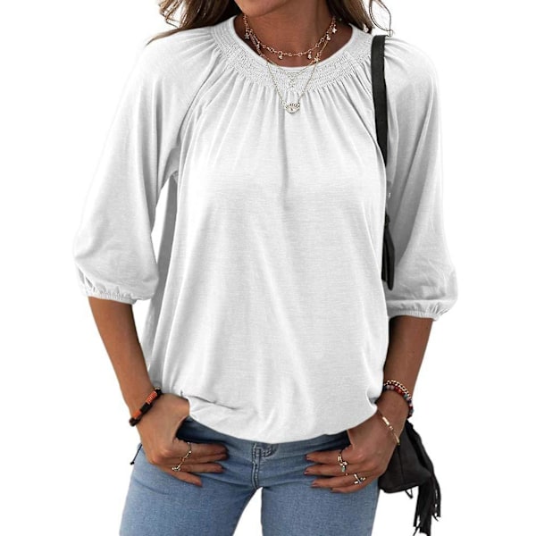 Dam T-shirt Modekläder 3/4 Ärm Veckad Grundtopp för Semester