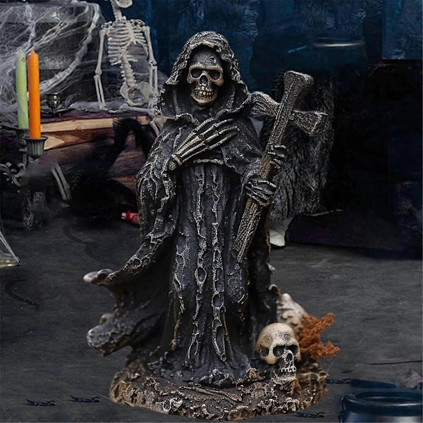 Skeletfigur Ond Grim Reaper til Halloween Hjemmekontor Indretning Harpiks Statue Skulptur Ornament