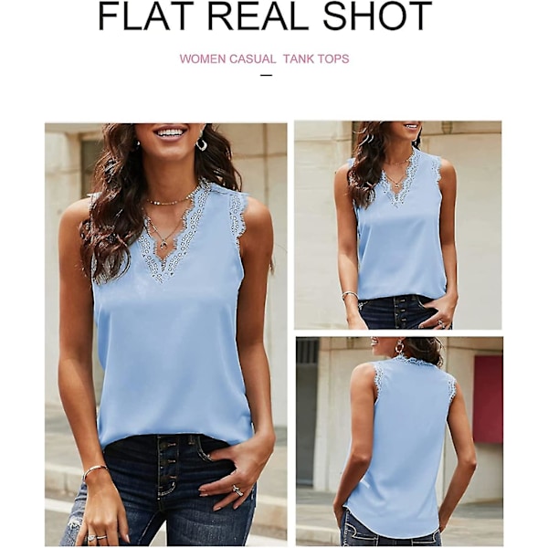 Dam Tank Tops med Spetskant V-ringad Mode Casual Ärmlös Blus Väst Skjortor S-2xl Style1 L
