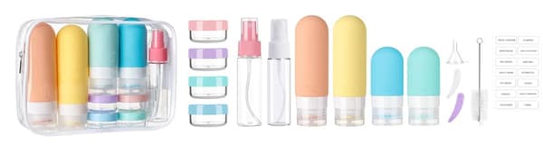 16-delars reseflaskset - Läcksäkra silikonbehållare (16 delar/vit förpackning)