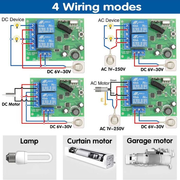 DC 12V 24V 30V Wireless 433Mhz RF 10A Relay Receiver Security Remote Control Switch with 2 Transmitters