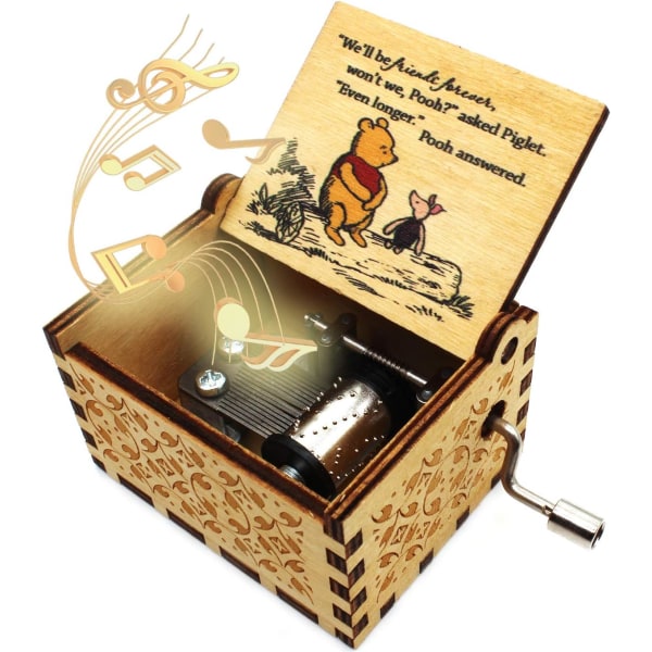 Trämusikdosa - The Puh Saying Music Box, present till vän, kusiner, BFF, nyårspresenter - 1 set Svart 43