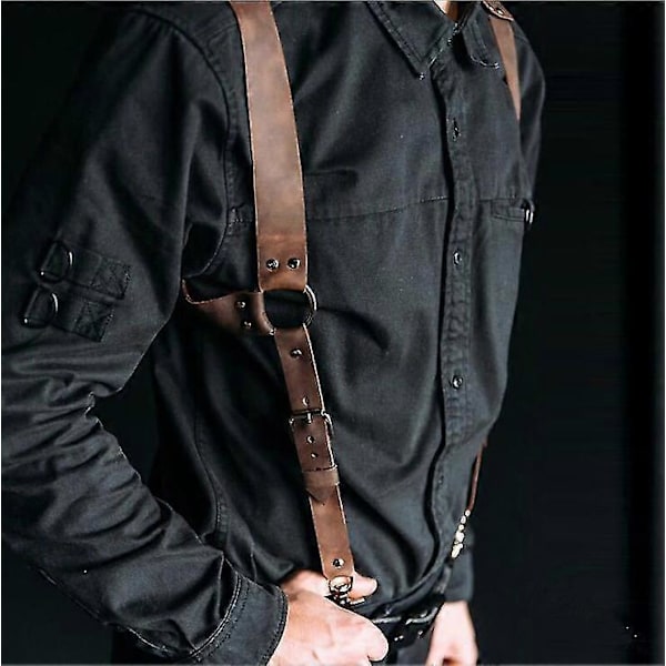 Justerbart Män PU Läder Ryggbälte Kropp Bröstsele Suspenderbälte (1 st, brun)