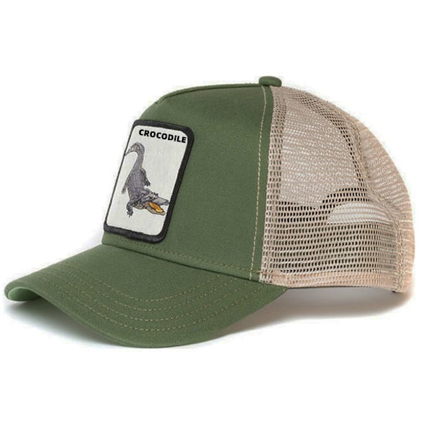 Verkkolippis brodeeratulla eläinkuvioinnilla Crocodile Green [No Mark]