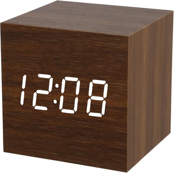 Digital väckarklocka sängbord, digital träväckarklocka, mini kub tyst trä digital väckarklocka för sovrum