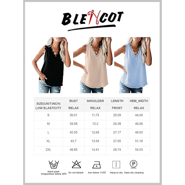 Dame Tanktoppe med blondekant V-hals Mode Afslappet Ærmeløs Bluse Vest Skjorter S-2xl Style1 M