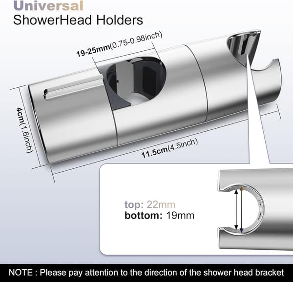 Dusjhodeholder, justerbar, borefri dusjhodeholder, ABS-forkrommet design, 19-25 mm