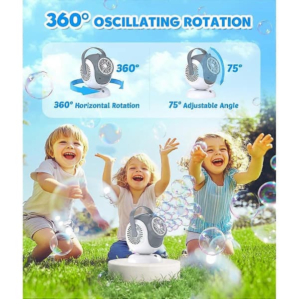 Boblemaskine - Automatisk 360° rotation, 75° vippefunktion, bobleblæser til børn