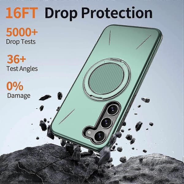Samsung Galaxy S23 Magnetic Case with Rotating Stand, TPU + PC Protective Phone Case, Thin Anti-Fall Case Green