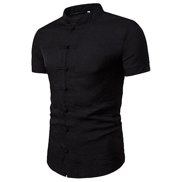 Mænd Orientalsk Stil Knapper Skjorte Toppe Retro Slim Fit Stand Krave Kortærmet skjorte XL