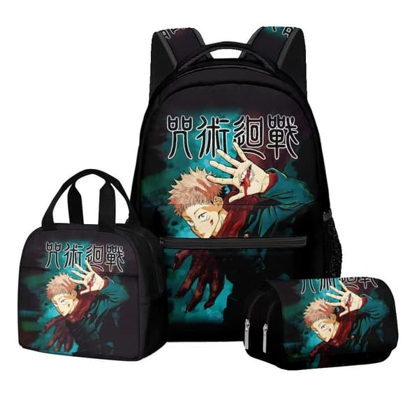 Jujutsu Kaisen Anime Backpack 3-piece set for students with lunch bag and double-layer pencil case, multiple styles b107 b107 bag