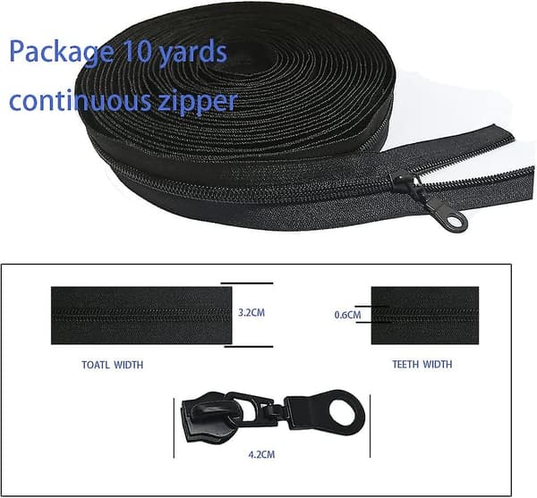 10 meter bulk lynlås #5 nylon spiral lynlås pr. meter med 20 lynlåsløbere til DIY syhåndværkstasker (sort)