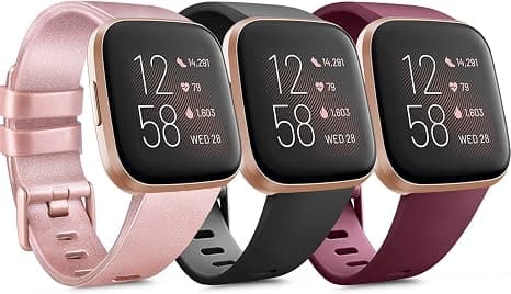 PACK 3 Soft Silicone Bands for Fitbit Versa 2 / Fitbit Versa / Fitbit Versa Lite Classic Adjustable Sport Bands for Women Men Small Large (No Tracker)