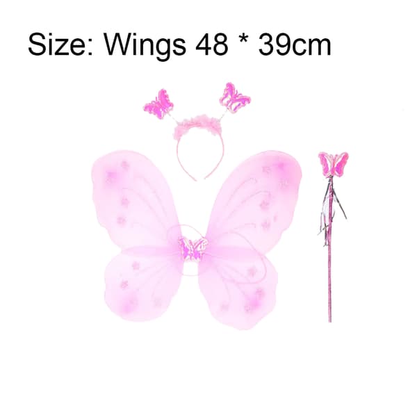 Fairy Butterfly Wing Sommerfuglstav og pannebånd for jenter pink + white