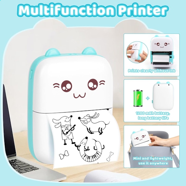 Mini bærbar printer, bærbar termisk fotoprinter, lommeprinter, blækfri printer, Bluetooth- og WiFi-printer
