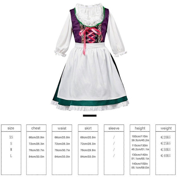 Tytöt Naiset Oktoberfest Dirndl Saksalainen Baijeri Olutjuhlat Tyttö Asu Halloween Olutpiika Puku Hieno Puku, 100% Uusi XS