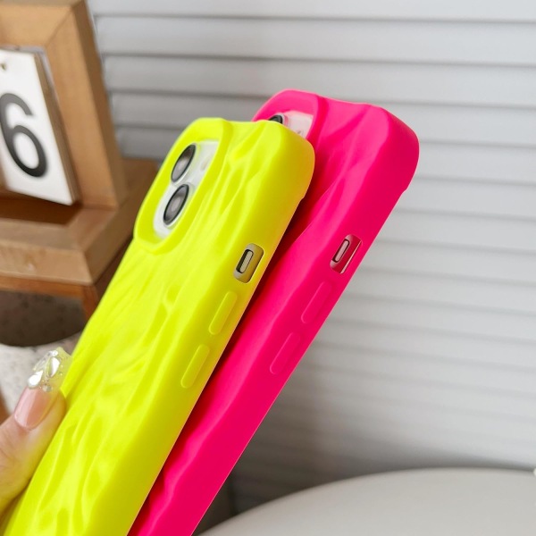 Plisserat vattenripplande krom vågmönster mjukt kompatibelt med iPhone- case (M Yellow, iPhone 15 Pro Max)
