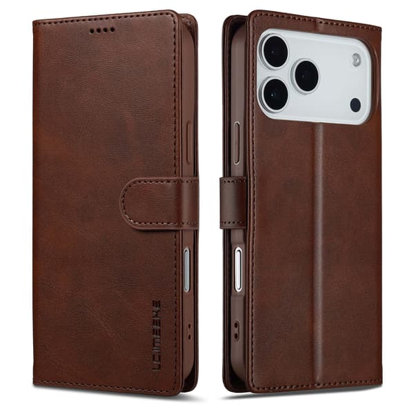 iPhone 17 Pro Max Case with Stand, Scratch-Resistant Calfskin Phone Case (Brown, Brown)
