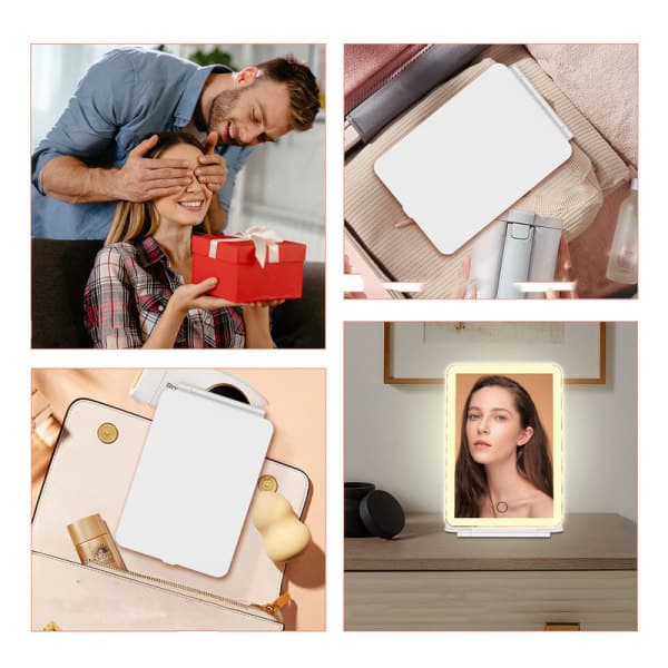 Makeup mirror with lighting, portable makeup mirror, foldable