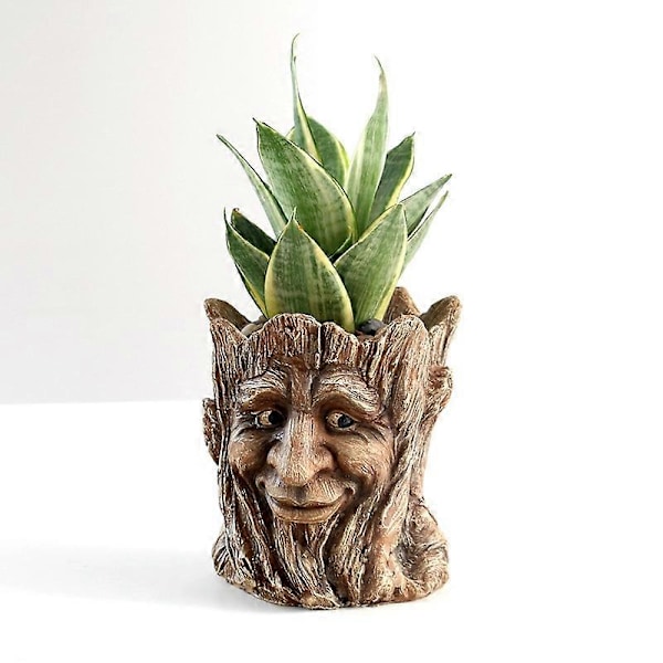 Harts Resin Man Blomkruka Trädgård Utomhus Imitationsträd Gammal Man Planterare Rolig Heminredning Present