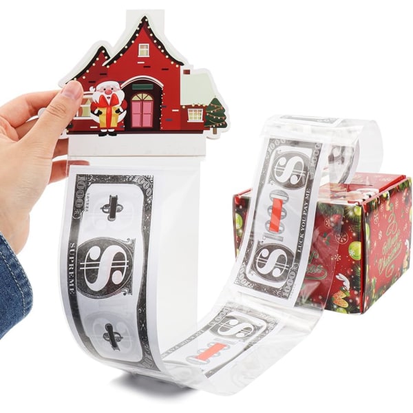 Christmas Surprise Money Box for Cash Gift Pull, Rolig Money presentbox för kontanter med Pull Out Julkort för kvinnor Män Barn Golden 43