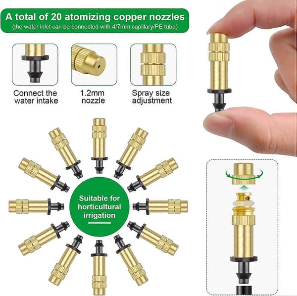 30pcs Adjustable Copper Atomizing Nozzles Drip Irrigation Sprinklers 4/7mm Atomization Micro Sprinkler Irrigation Equipment Cooling Garden Plant