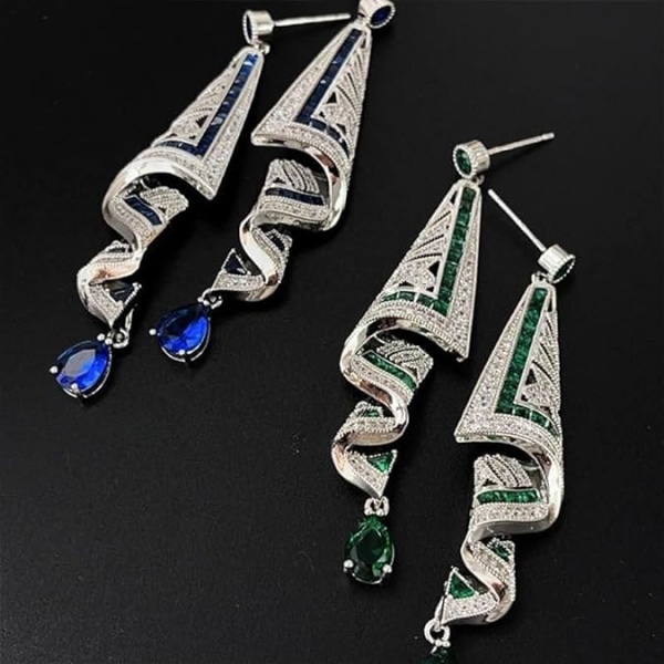 Vackra medeltida sidenörhängen, retro sidenörhängen, vintage satin örhängen, blågröna temperamentörhängen, 925 silvernål