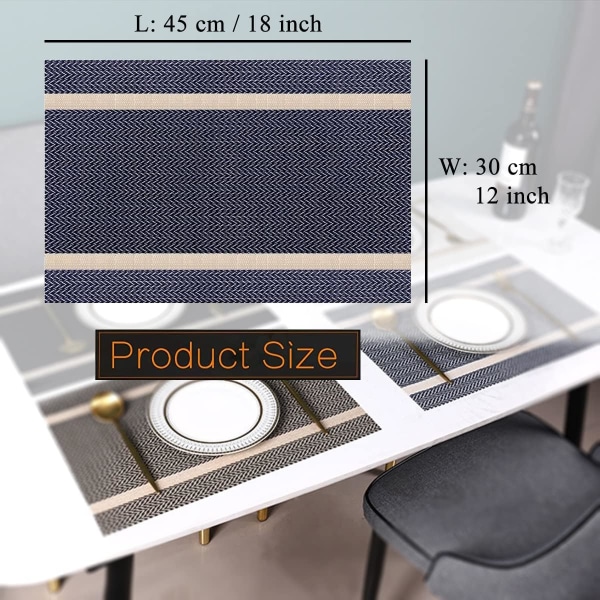 Bordstabletter Set med 6, mörkblå Eleganta bordstabletter Tvättbara halkfria Lyxiga bordsunderlägg för
