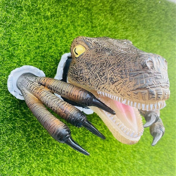 Velociraptor Staty Väggfäste Resin Mount Dinosaurie Skulptur Väggdekoration för Inomhus och Utomhus